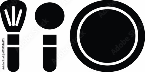 Black silhouette icons of a whisk spatula and circular plate