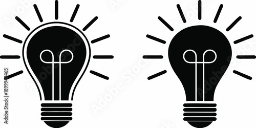 Two black lightbulbs with radiating lines a simple graphic design