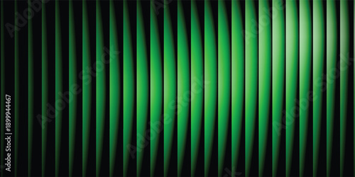 Dark green neon gradient ribbed glass. Vector ribbed glass texture background. Mesh gradient. acrylic ribbed bath surface. Reeded glass background semitransparent overlay. Bath wall window