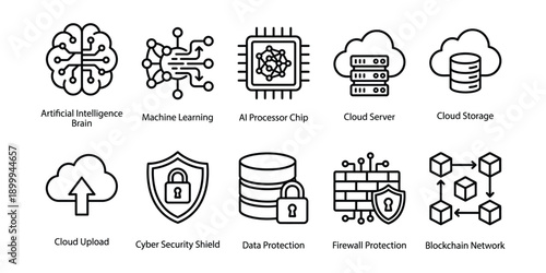 Black and white line for technology concepts artificial intelligence brain machine learning d