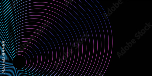 Abstract circle line pattern spin blue pink light isolated on black background in the concept of music, technology, digital