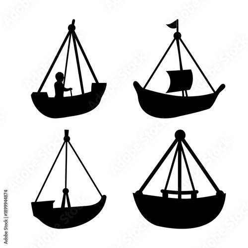Four minimalist boat swing silhouettes offering playful designs and recreation