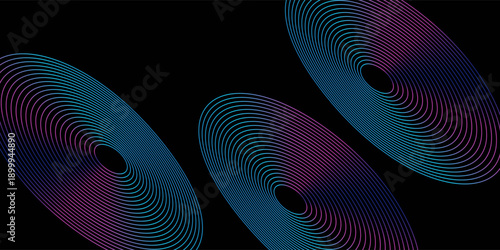 Abstract circle line pattern spin blue pink light isolated on black background in the concept of music, technology, digital