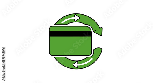 Credit Card Payment Cycle Icon. Financial Transaction Loop, Recurring Billing, Refund, or Money Exchange Symbol.