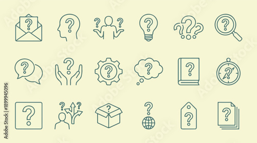 Question Mark Line Icons Set for Inquiry, Problem Solving, and Communication