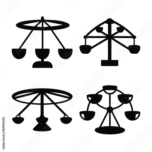 Collection of amusement park ride icons featuring various carousel and ferris wheel designs