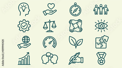 Vector line icon set: business, collaboration, innovation, social concepts
