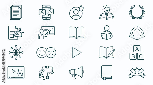 Education, Learning, and Business Outline Icons Set