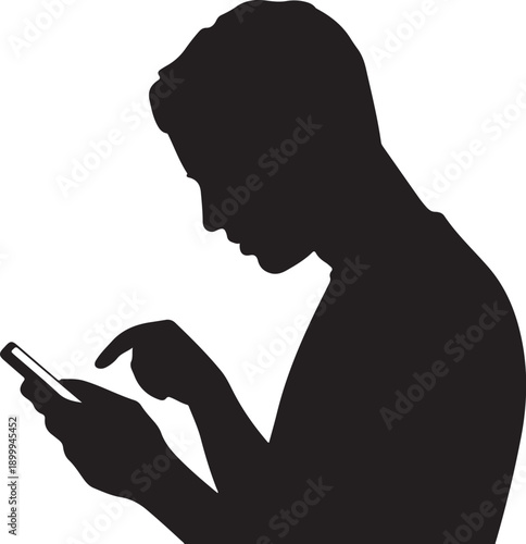 Silhouette of person using smartphone black white