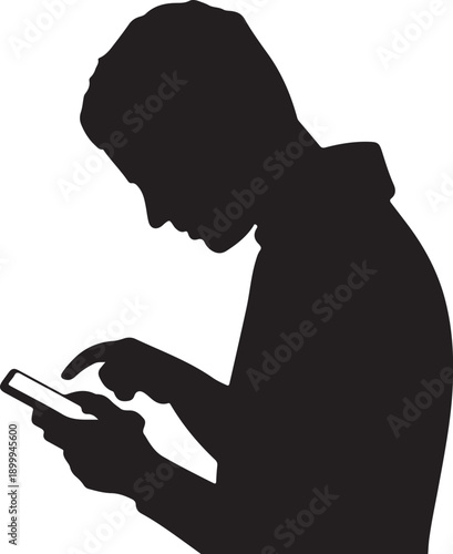 Silhouette of person using smartphone in black and white