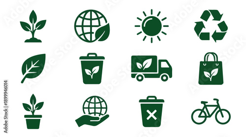 Green environment and sustainability flat design vector icon set
