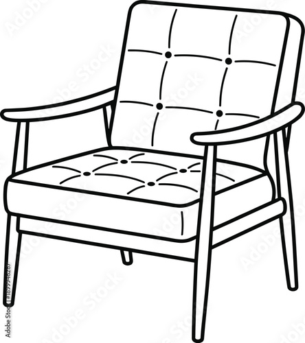 Minimal armchair line icon vector illustration of modern upholstered lounge chair isolated on white background for furniture design, interior decor, UI projects