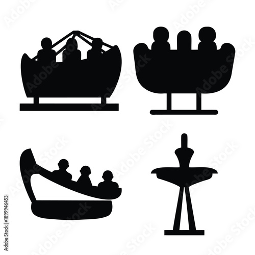 Silhouettes of classic amusement park rides illustrating various fun attractions