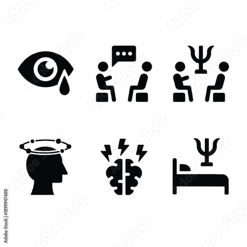 Icons psychic and mental health set with meditation and intuition symbols featuring simple design, psychological, wellness with mindfulness and spirituality elements for esoteric, abstract projects,