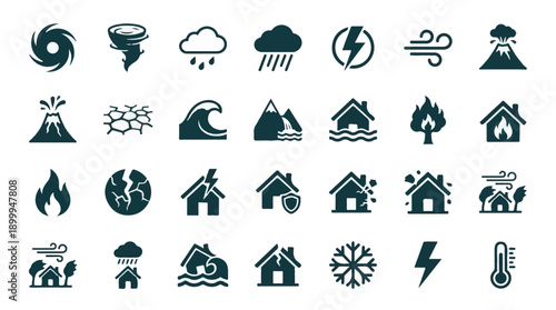Natural Disasters and Weather Phenomena Vector Icon Set