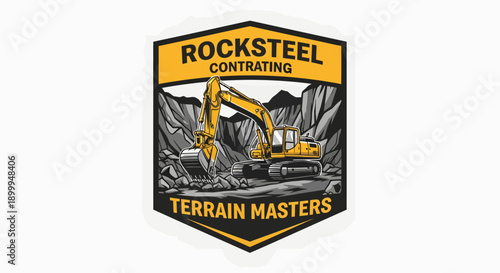 Rocksteel Contracting Terrain Masters logo with excavator.