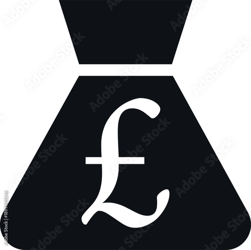 Money bag icon with pound sterling symbol, representing savings, finance, banking, investment, and UK currency in flat minimalist style.
