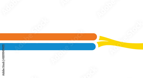 Minimalist Abstract Data Flow Concept. Orange and Blue Lines Merge into Dynamic Yellow Wavy Element. Connection and Communication Vector.