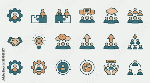 Business, Teamwork, Communication, and Human Resources Vector Icons