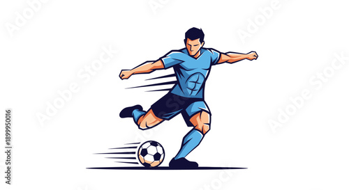 Soccer Player Kicking Ball Action Shot.