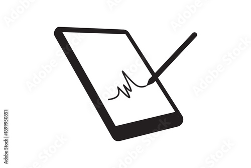 Black White Silhouette Tablet Stylus Drawing Wavy Line - Digital Tablet Pen Sketching Zigzag Icon Illustration