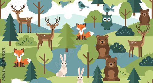 Wildlife thrives in the world on a sunny day surrounded by forest animals