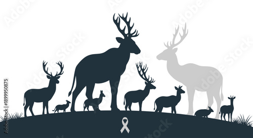 Deer family stands together in the world of wildlife on a sunny day outdoors freely