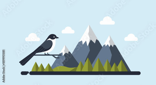 Bird perched on branch in mountainous world wildlife day scene outdoors