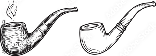 Vintage Smoking Pipe Illustration – Classic Tobacco Pipe Line Art Set. 