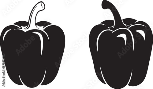 Bell Pepper Silhouette Icons – Black Capsicum Vegetable Illustration. Black silhouette icons of tomato and bell pepper on transparent background