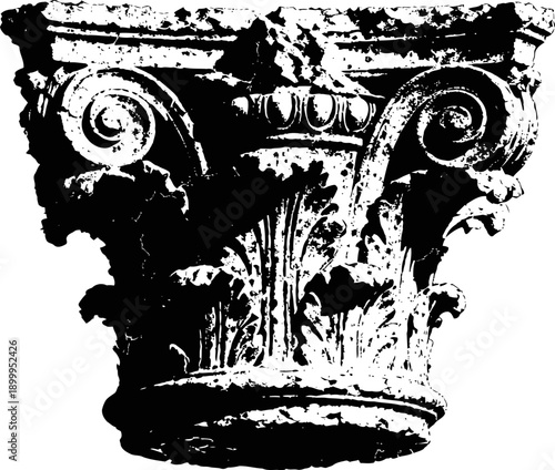 decorative corinthian column capital with acanthus leaves and scroll architectural detail