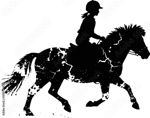 Silhouette of a horse and rider in motion, equestrian sport concept, dynamic and energetic