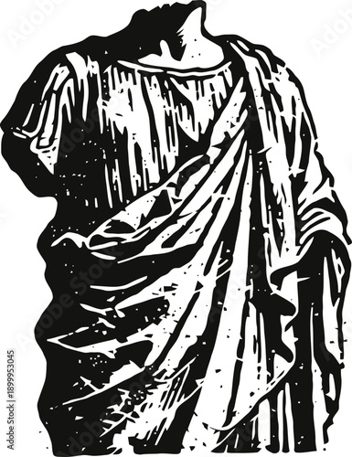 Ancient greek statue torso with detailed draped robe and flowing fabric folds