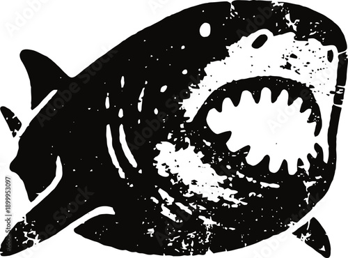 Aggressive shark with open mouth and sharp teeth underwater creature silhouette