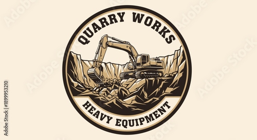 Vintage Quarry Works Heavy Equipment Logo Design.