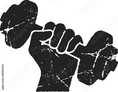 Strong hand gripping a heavy dumbbell weight symbolizing power fitness and strength training