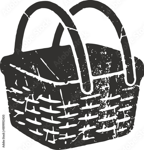 Woven picnic basket with two handles in rustic vintage silhouette design