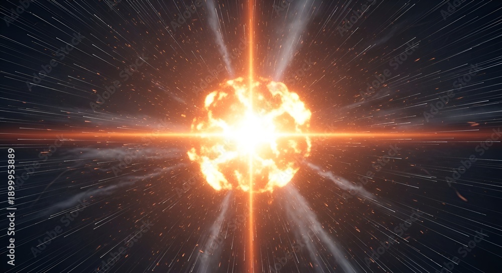 Fototapeta premium Fiery Star Explosion Emitting Light Rays in Deep Space