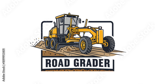 Yellow Road Grader Machine Working on Construction Site.