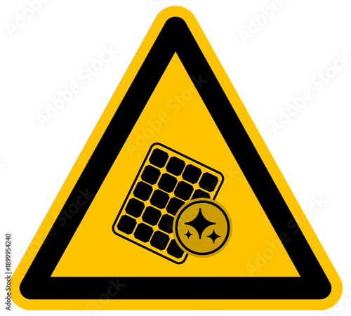 Panel solar y energía renovable con optimización de inteligencia artificial en señal triangular de advertencia vector