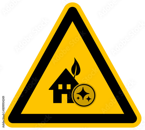 Hogar inteligente y casa ecológica con tecnología de inteligencia artificial en señal triangular de advertencia vector