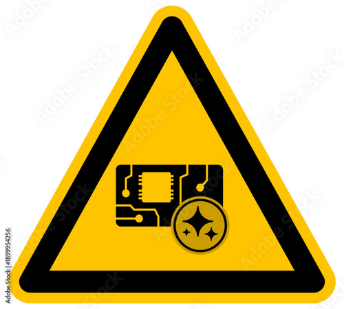 Circuito electrónico y microchip de computación avanzada con inteligencia artificial en señal de advertencia vector