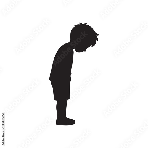 Sad boy silhouette vector flat illustration