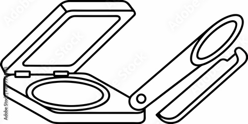Simple black and white illustration of a compact mirror and nail file