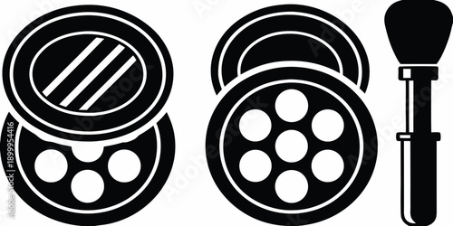 Cosmetic products including powder compacts and a makeup brush illustration