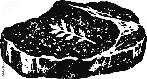 Grilled steak with herbs illustration, black and white food design