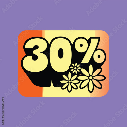 Retro 70s Floral 30 Percent Off Sale Discount Sticker Label