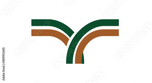 Abstract 'Y' Letter Logo or Pathway Intersection Design. Intertwining Green and Brown Curved Lines Symbolizing Connection, Growth, Agriculture, and Infrastructure.