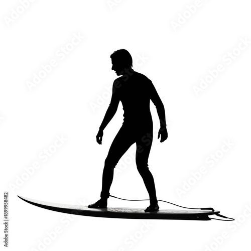 Surfer riding wave on surfboard with leash attached