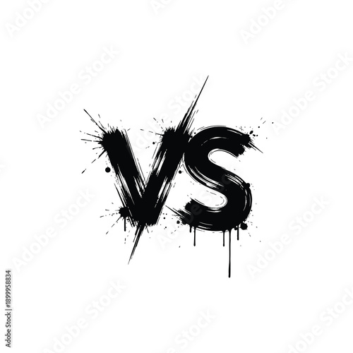 Bold black versus text with a dynamic splattered and energetic design